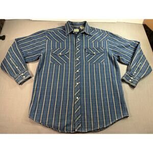 Vintage Ash Creek Trading Western Shirt Mens Medium Blue Stripe Pearl Snap